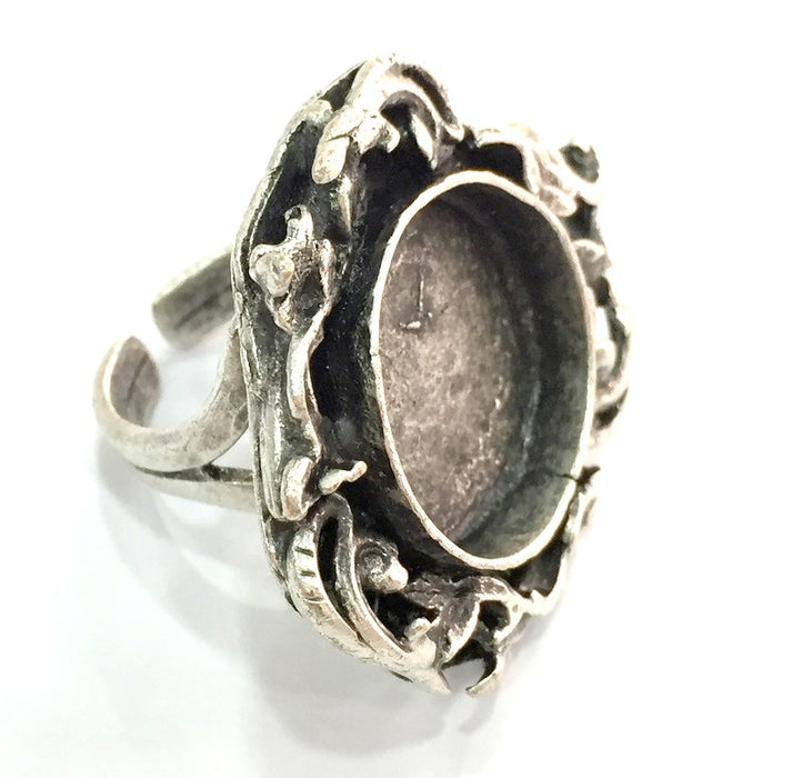 Silver Ring Blank Ring Settings Ring Bezel Base Cabochon Mountings Adjustable  (18mm blank ) Antique Silver Plated Brass G5304