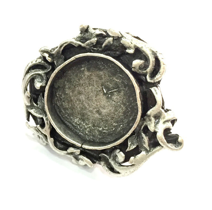 Silver Ring Blank Ring Settings Ring Bezel Base Cabochon Mountings Adjustable  (18mm blank ) Antique Silver Plated Brass G5304