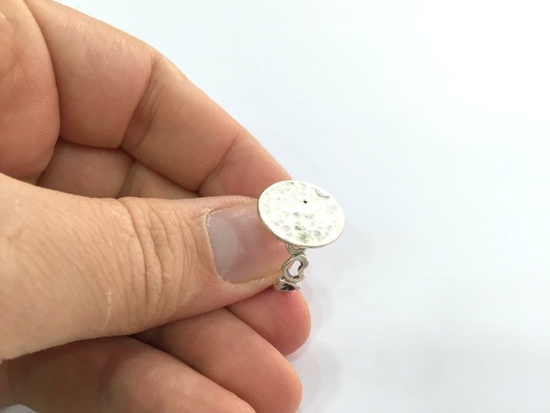 Adjustable Ring Blank, (15mm blank ) Antique Silver Plated Brass G5313