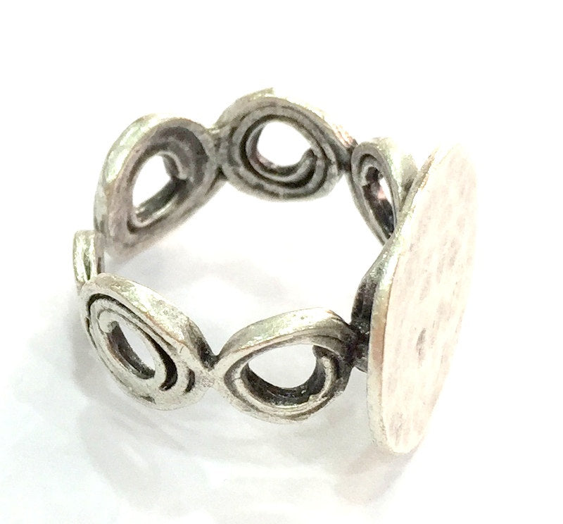 Adjustable Ring Blank, (15mm blank ) Antique Silver Plated Brass G5318