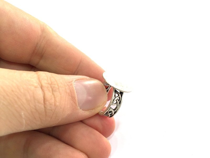 Adjustable Ring Blank, (15mm blank ) Antique Silver Plated Brass G5317