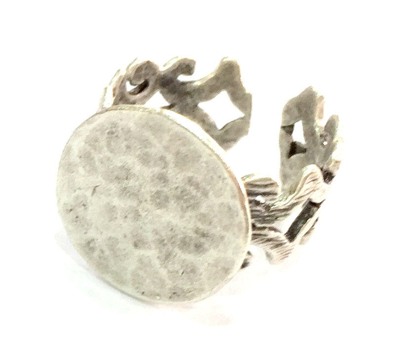 Adjustable Ring Blank, (15mm blank ) Antique Silver Plated Brass G5321