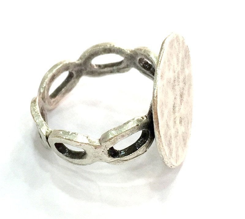 Adjustable Ring Blank, (15mm blank ) Antique Silver Plated Brass G5322