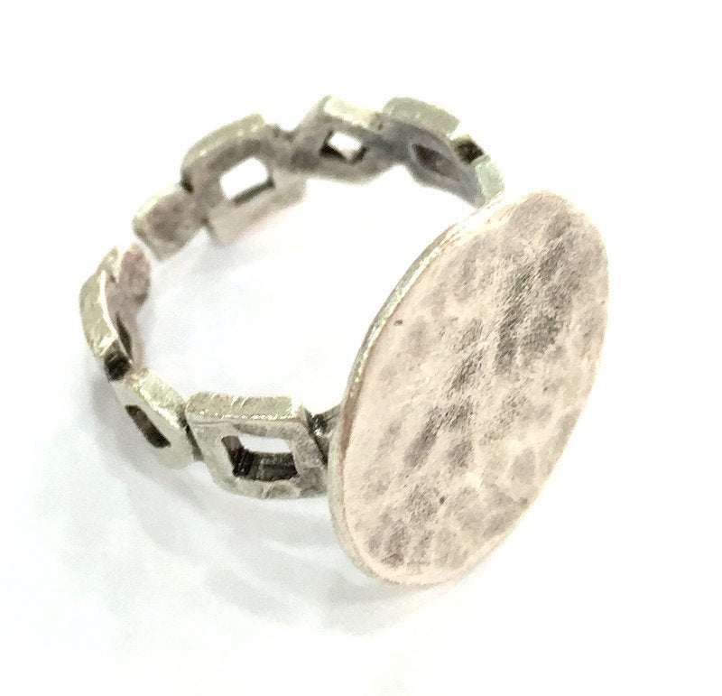 Adjustable Ring Blank, (15mm blank ) Antique Silver Plated Brass G5323