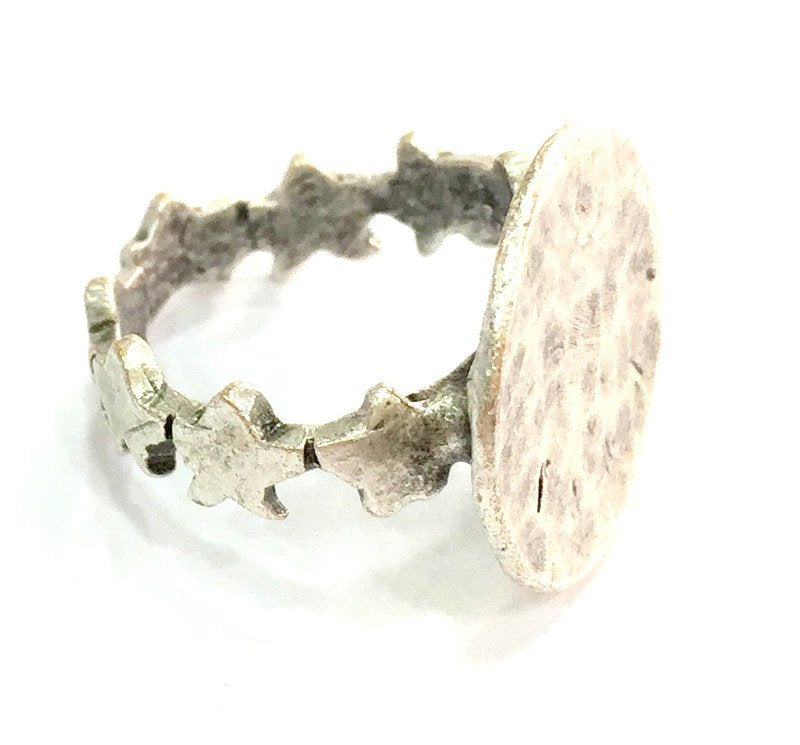 Adjustable Ring Blank, (15mm blank ) Antique Silver Plated Brass G5324