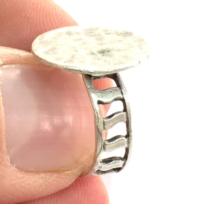 Adjustable Ring Blank, (15mm blank ) Antique Silver Plated Brass G5327