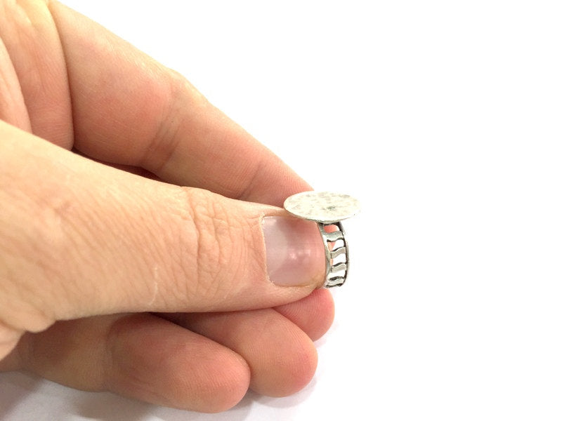 Adjustable Ring Blank, (15mm blank ) Antique Silver Plated Brass G5327
