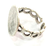 Adjustable Ring Blank, (15mm blank ) Antique Silver Plated Brass G5328