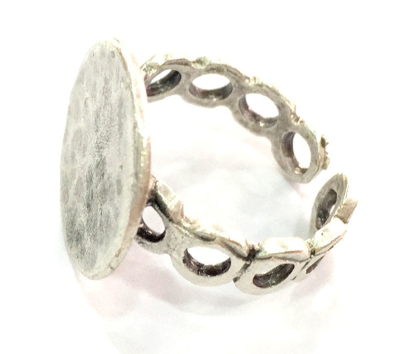 Adjustable Ring Blank, (15mm blank ) Antique Silver Plated Brass G5328