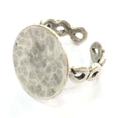 Adjustable Ring Blank, (15mm blank ) Antique Silver Plated Brass G5312