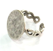 Adjustable Ring Blank, (15mm blank ) Antique Silver Plated Brass G5312