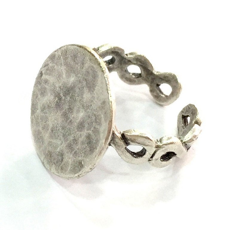 Adjustable Ring Blank, (15mm blank ) Antique Silver Plated Brass G5312
