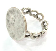 Adjustable Ring Blank, (15mm blank ) Antique Silver Plated Brass G5313