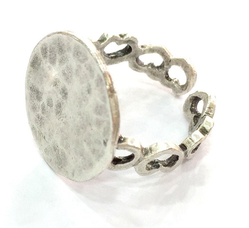 Adjustable Ring Blank, (15mm blank ) Antique Silver Plated Brass G5313