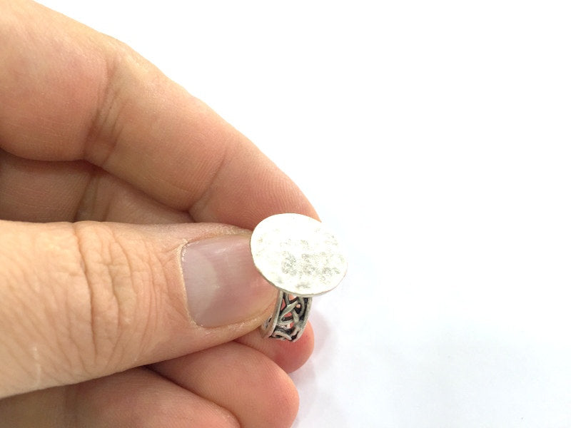 Adjustable Ring Blank, (15mm blank ) Antique Silver Plated Brass G5317