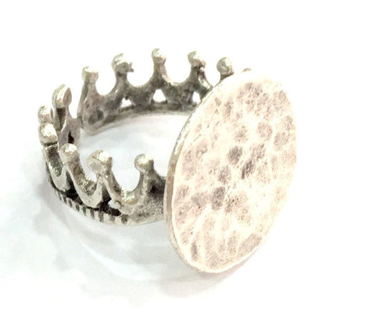 Adjustable Ring Blank, (15mm blank ) Antique Silver Plated Brass G5319