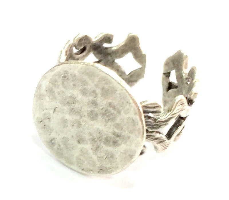 Adjustable Ring Blank, (15mm blank ) Antique Silver Plated Brass G5321