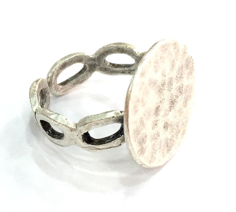 Adjustable Ring Blank, (15mm blank ) Antique Silver Plated Brass G5322