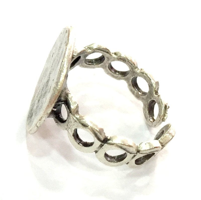 Adjustable Ring Blank, (15mm blank ) Antique Silver Plated Brass G5328