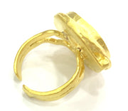 Gold Ring Settings Ring Blank Ring Bezel Base Cabochon Mountings Adjustable  (16mm blank ) Gold Plated Brass G5333