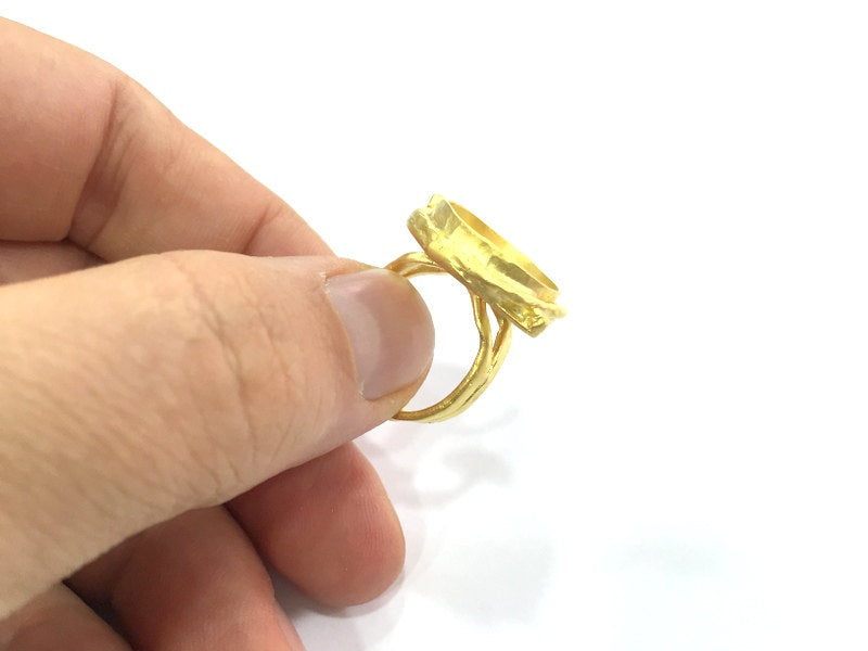 Gold Ring Settings Ring Blank Ring Bezel Base Cabochon Mountings Adjustable  (16mm blank ) Gold Plated Brass G5333