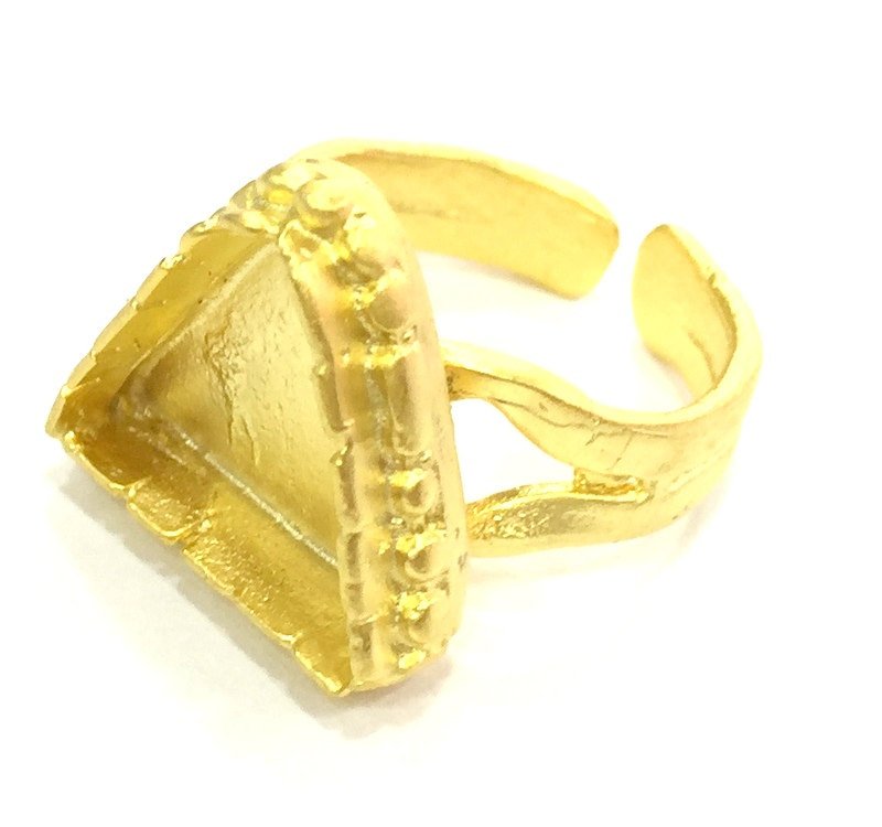 Adjustable Ring Blank, (15mm triangle blank )  Gold Plated Brass G5355