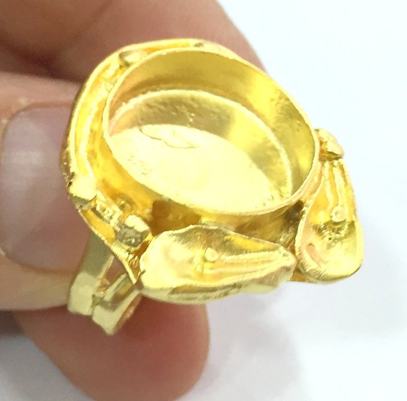 Adjustable Ring Blank, (16mm blank )  Gold Plated Brass G5356