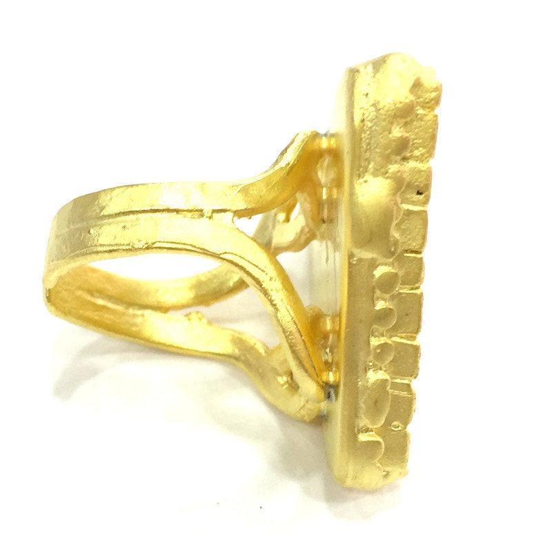 Gold Ring Blank Ring Setting Ring Bezel Base Cabochon Mountings Adjustable Ring Blank(25x25x25mm triangle blank )  Gold Plated Brass G5357