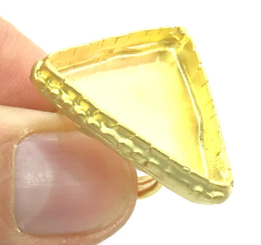 Gold Ring Blank Ring Setting Ring Bezel Base Cabochon Mountings Adjustable Ring Blank(25x25x25mm triangle blank )  Gold Plated Brass G5357