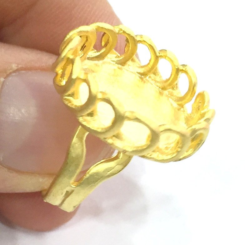 Adjustable Ring Blank, (18x13mm blank )  Gold Plated Brass G5359