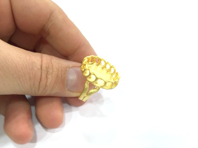 Adjustable Ring Blank, (18x13mm blank )  Gold Plated Brass G5359