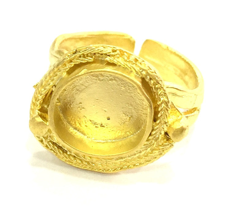 Gold Ring Settings Ring Blank Ring Bezel Base Cabochon Mountings Adjustable (10mm blank )  Gold Plated Brass G5366