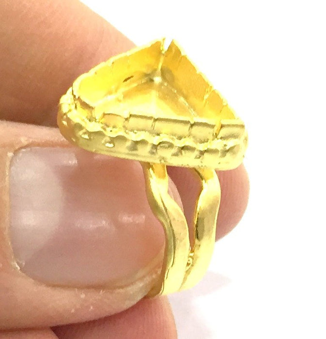 Adjustable Ring Blank, (15mm triangle blank )  Gold Plated Brass G5355