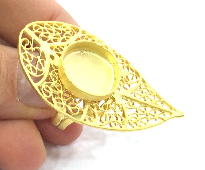 Adjustable Ring Blank, (16mm blank )  Gold Plated Brass G5365