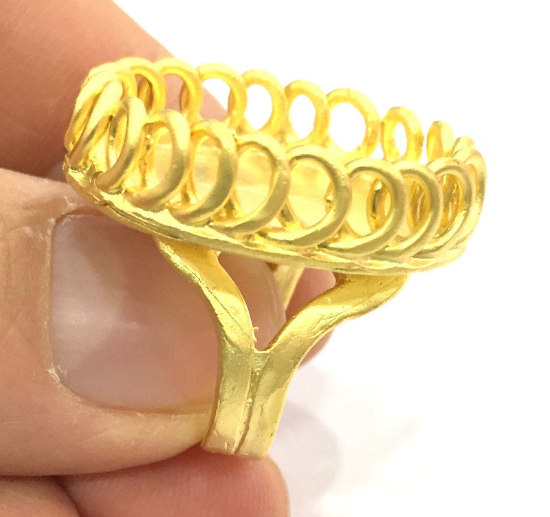 Adjustable Ring Blank, (25x18mm blank )  Gold Plated Brass G5371