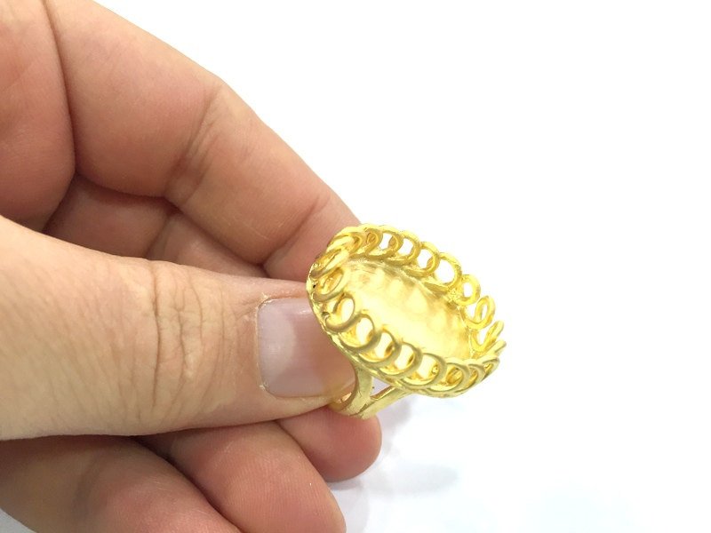 Adjustable Ring Blank, (25x18mm blank )  Gold Plated Brass G5371