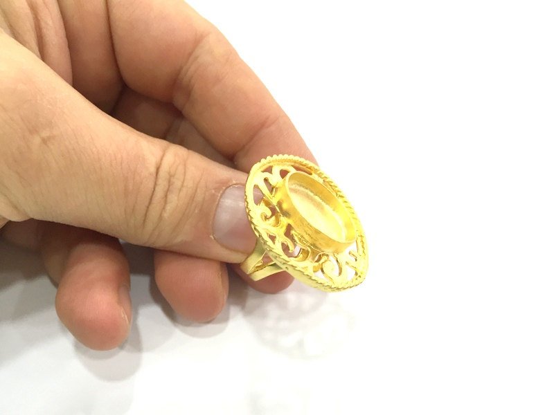 Adjustable Ring Blank, (18x13mm blank )  Gold Plated Brass G5377