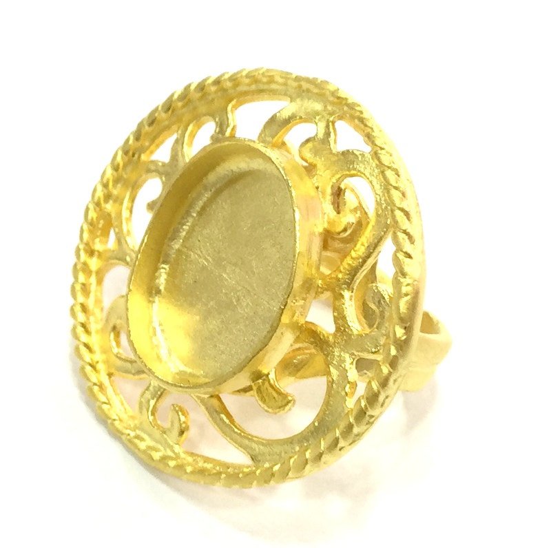 Adjustable Ring Blank, (18x13mm blank )  Gold Plated Brass G5377