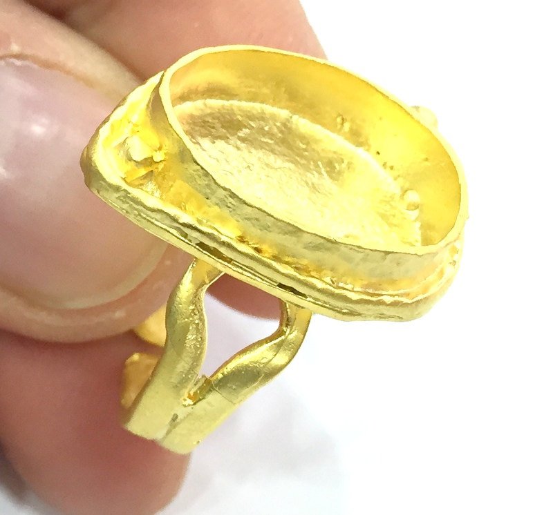 Adjustable Ring Blank, (18x13mm blank )  Gold Plated Brass G5380