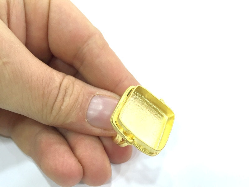 Adjustable Ring Blank, (20x20mm blank )  Gold Plated Brass G5383