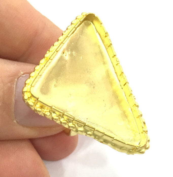 Gold Ring Settings Ring Blank Ring Bezel Base Cabochon Mountings Adjustable (35x30x30mm triangle blank )  Gold Plated Brass G5384