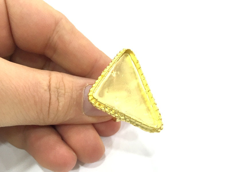 Gold Ring Settings Ring Blank Ring Bezel Base Cabochon Mountings Adjustable (35x30x30mm triangle blank )  Gold Plated Brass G5384