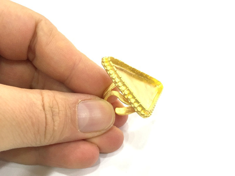 Gold Ring Settings Ring Blank Ring Bezel Base Cabochon Mountings Adjustable (35x30x30mm triangle blank )  Gold Plated Brass G5384