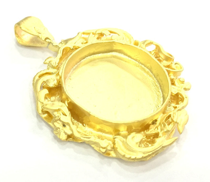Gold Pendant Blank Base Setting Necklace Blank Mountings Gold Plated Brass    (25 mm blank) G5389