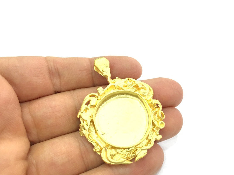 Gold Pendant Blank Base Setting Necklace Blank Mountings Gold Plated Brass    (25 mm blank) G5389