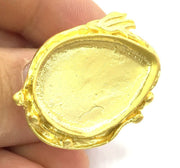 Ring Bezel Setting Blank, (25x18mm drop blank ) Adjustable Gold Plated Brass G5397