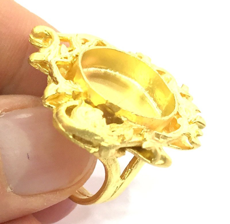 Adjustable Ring Blank, (16mm blank )  Gold Plated Brass G5398