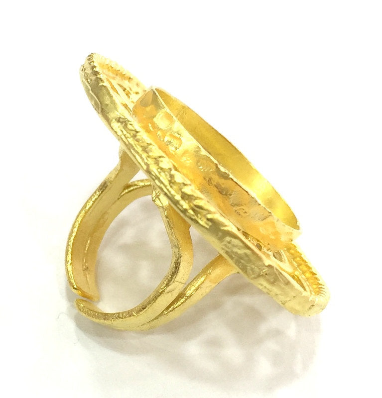 Adjustable Ring Blank, (25x18mm blank )  Gold Plated Brass G5400
