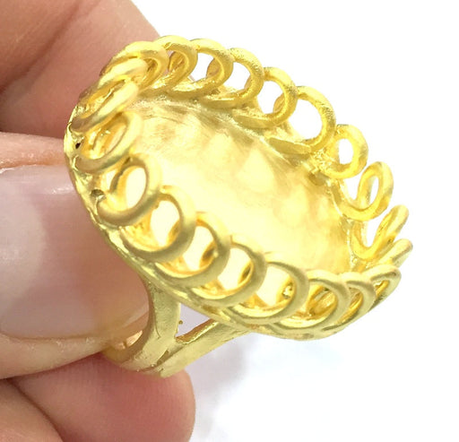 Adjustable Ring Blank, (25x18mm blank )  Gold Plated Brass G5371