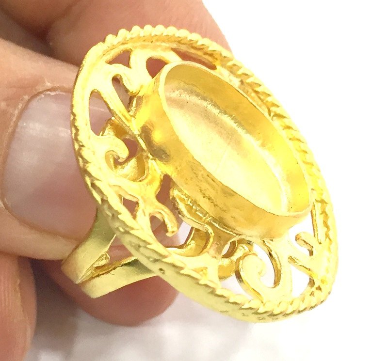 Adjustable Ring Blank, (18x13mm blank )  Gold Plated Brass G5377